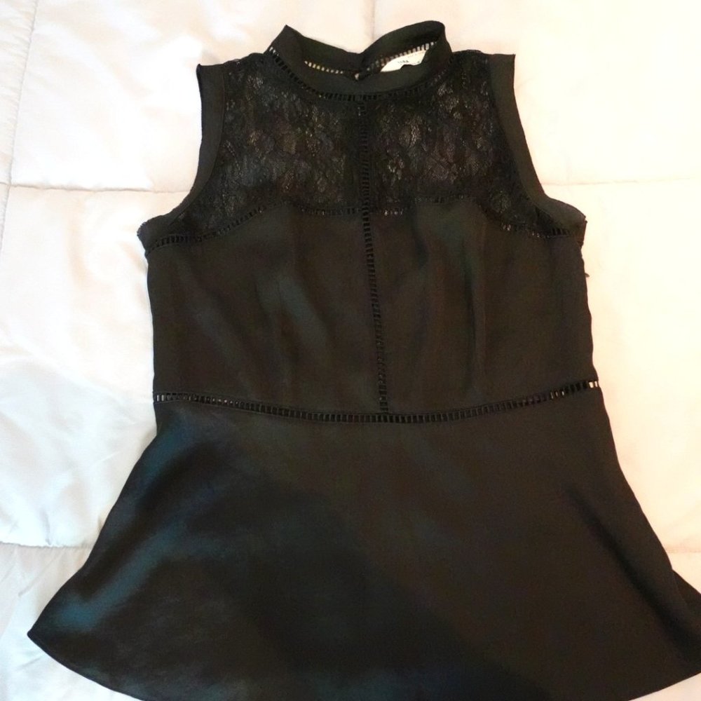 Black Lace Silk Chic Top - Zara, M